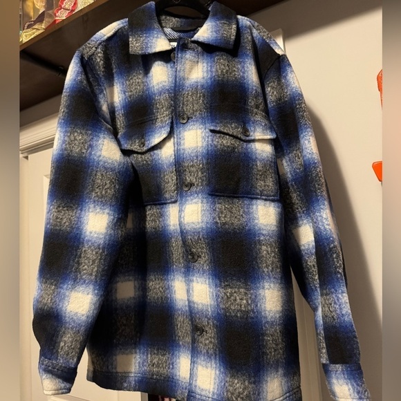 NWY Old Navy Blur White Plaid. Shacket. Size Large Tall - Picture 1 of 4